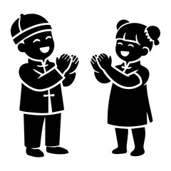 Fototapeta premium Chinese children silhouette illustration traditional greeting