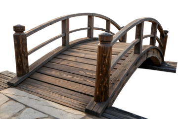 A old wooden bridge against on a white or transparent background.