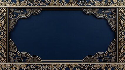 Elegant ornate frame with intricate gold design on a dark blue background