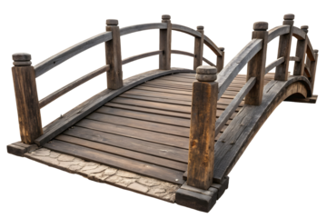 A old wooden bridge against on a white or transparent background.