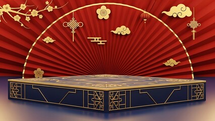 Elegant stage with traditional oriental decorations and floral motifs