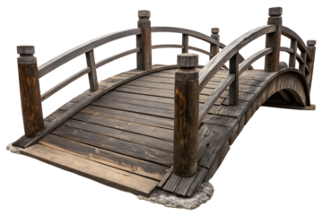 A old wooden bridge against on a white or transparent background.