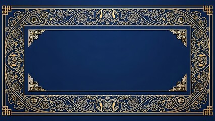 Elegant ornate gold frame on a dark blue background with copy space
