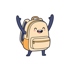 Cheerful Cartoon Backpack Mascot with Arms Raised High