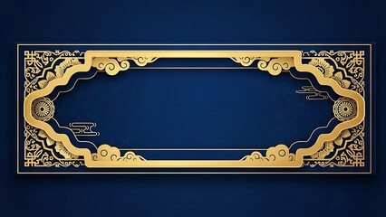 Elegant ornate golden frame on dark blue background design element
