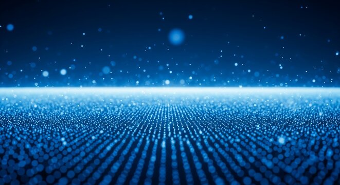 Futuristic digital landscape with glowing blue dots and particles - Powered by Adobe