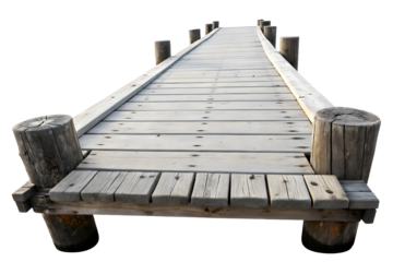 A old wooden pier isolated on a white or transparent background.
