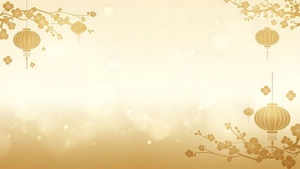 Golden lanterns and blossoms on a festive background with copy space