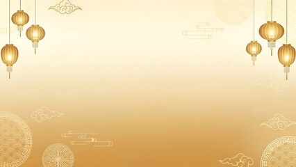 Golden lanterns and ornaments on a warm background
