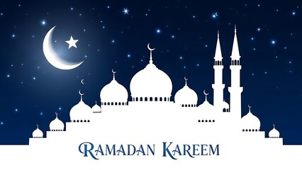 Ramadan kareem a crescent moon stars and a beautiful mosque illustration