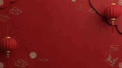 Red festive lanterns and traditional motifs on a rich background illustration