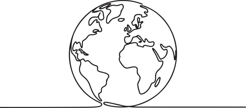 globe world map in single line draw illustration. Continuous one line drawing of world globe.one line vector illustration with out background