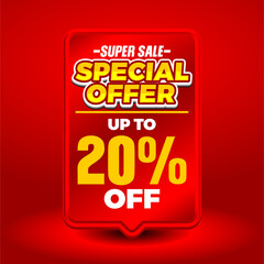 Super Sale Special Offer Up To 10,20,30,40,50,60,70,80,90 and 99 % Off Tag. Red vertical 3D price label with yellow bold text. Vector marketing design for retail.