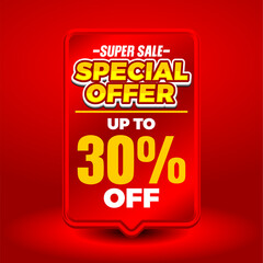 Super Sale Special Offer Up To 10,20,30,40,50,60,70,80,90 and 99 % Off Tag. Red vertical 3D price label with yellow bold text. Vector marketing design for retail.