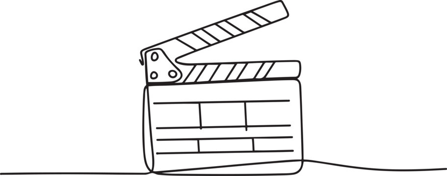 One continuous line drawing of clapper board. Action movie scene and retro video production concept in simple linear style.one line vector illustration with out background