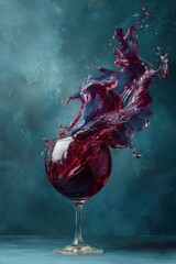 Artistic Red Wine Spill in Glass on Abstract Background