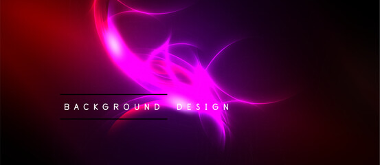 Abstract vibrant design. Swirling light shapes blend from red to purple. Dark background emphasizes glowing elements. Text reads background design.