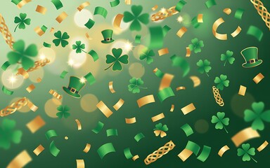St patrick's day celebration with shamrocks and gold confetti