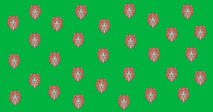 Digitally animation of multiple lion face icons against black background