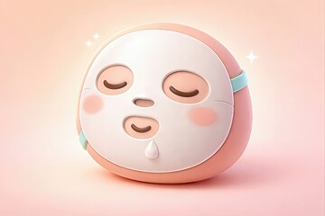 Fototapeta premium Playful animated facial mask character expressing serenity and relaxation against a soft pastel backdrop conveying a sense of calmness and self care