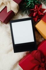 polaroid mockup on a festive background