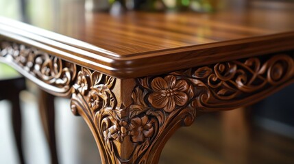 Ornate wooden table corner in a modern interior