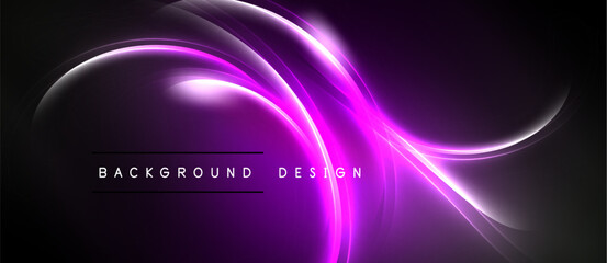 Obraz premium Abstract purple light streaks over black background. Elegant curves create dynamic visual effect. Modern design element.