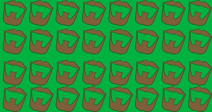 Digital animation of multiple beard icons in seamless pattern against black background