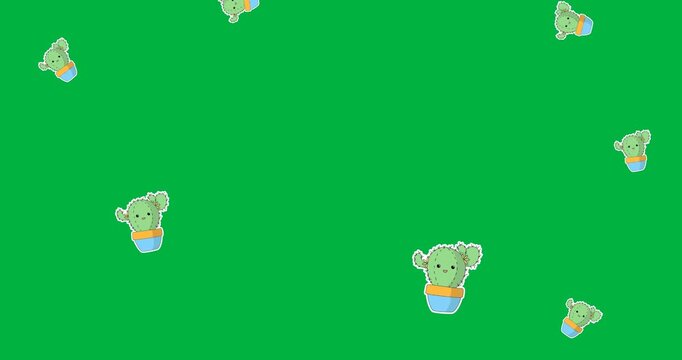 Digital animation of multiple cactus plant icons falling against black background
