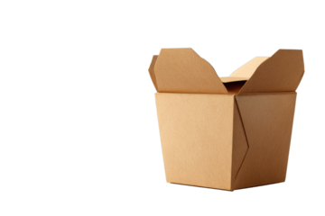 Open Brown Paper Food Container for Takeout Meals on Transparent Backdrop