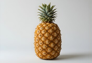 Fresh ripe pineapple with green crown isolated on white background tropical fruit.