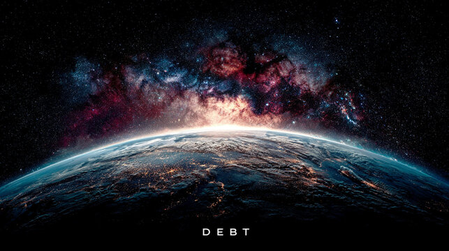 USA highlighted on a world map with the word DEBT prominently displayed, symbolizing national finance, economic pressure, and global fiscal relationships.
 - Powered by Adobe