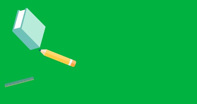 Digital animation of notebook and pencil icons against white background