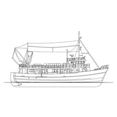 Obraz premium Detailed Line Drawing of a Classic Passenger Boat.