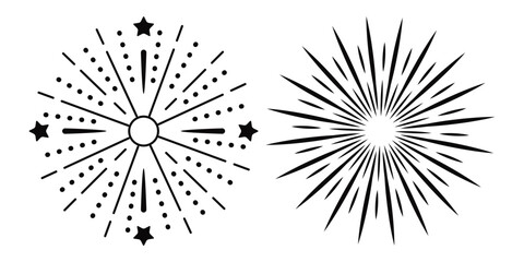 A collection of various festive fireworks displays, Festive fireworks. New year banner. Happy holiday celebration party with black fireworks.