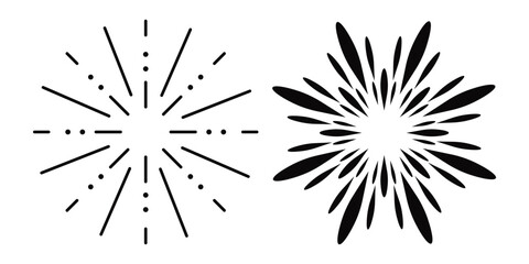 A collection of various festive fireworks displays, Festive fireworks. New year banner. Happy holiday celebration party with black fireworks.