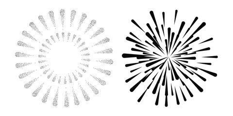 Fireworks shape icon. Black and white Vector Illustration, Festive fireworks. New year banner. Happy holiday celebration party with black fireworks.