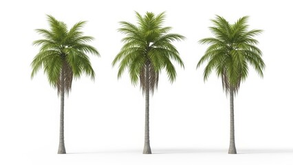 Obraz premium Three Palm Trees Isolated on White Background - Tropical Landscape