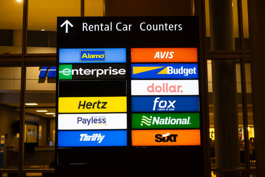 Rental car company sign board at The Consolidated Rental Car Facility at Seattle-Tacoma International Airport Sea-Tac.