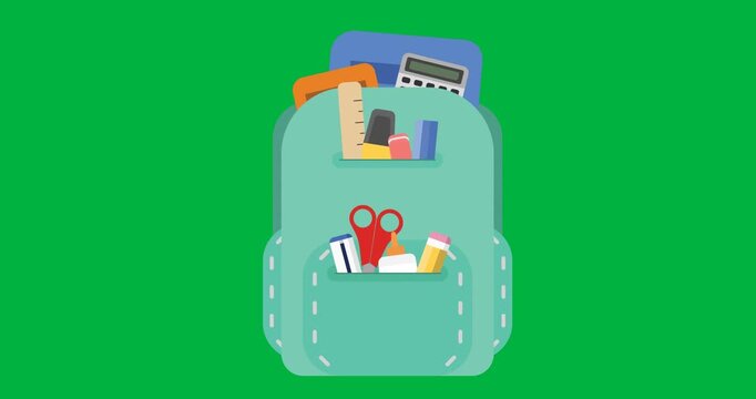Digital animation of school bag icon against black background