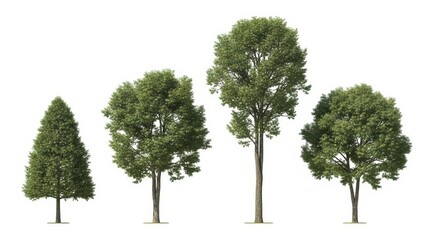 Obraz premium Variety of Isolated Trees on White Green Foliage, Landscaping Elements