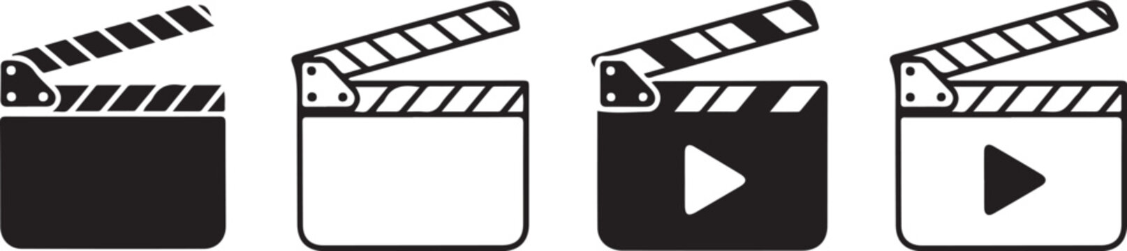 Clapper board icon set. clapper Open and closed movie vector design eps