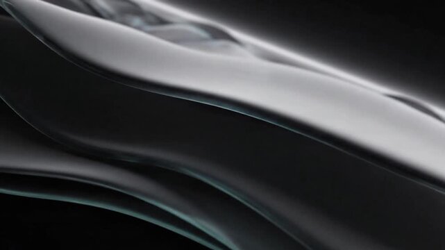 Abstract dark background with smooth flowing black and grey futuristic liquid waves creating a dynamic and elegant motion