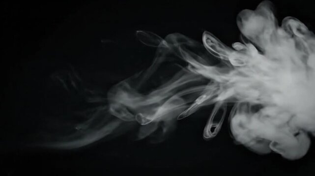 Abstract white smoke swirling and dissipating on black background