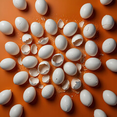 Amazing shot of eggshells isolated on orange