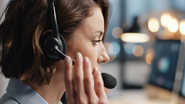 Hand Adjusting Headset Microphone for Online Meeting and Support - AI Generated
