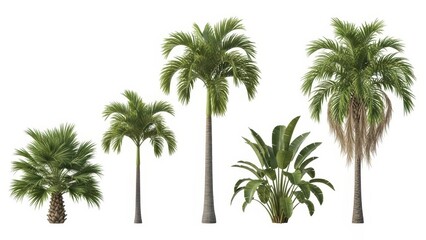 Palm Trees Collection Isolated on White Background, Tropical Nature