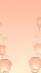 Asian lanterns with warm lighting against a soft pastel background for decoration