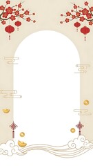 Chinese new year decoration with lanterns and cherry blossom branches