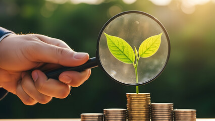 Growing Investment Concept with Magnifying Glass